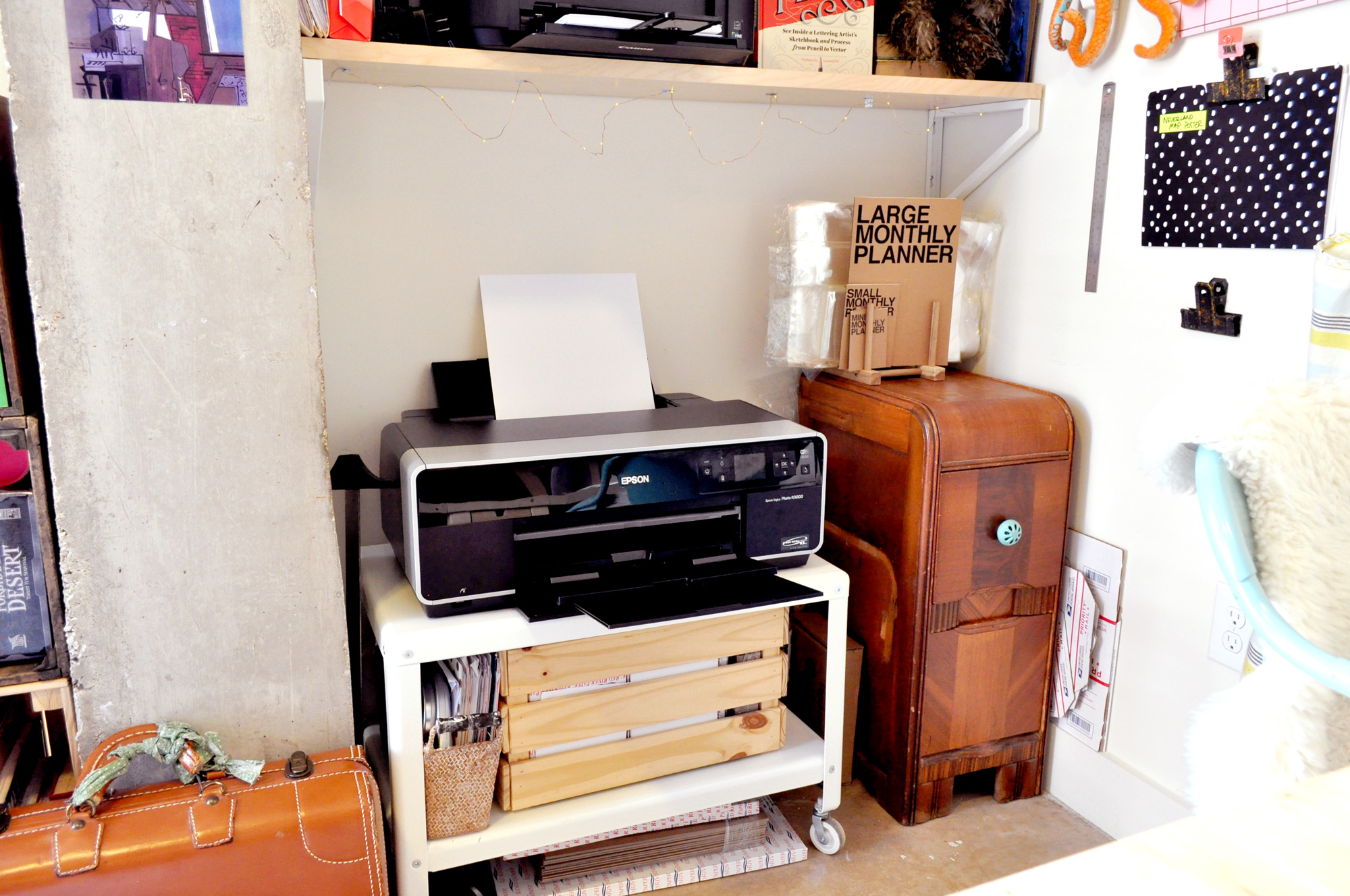 This beautiful professional printer is Big Anthony (named after the character in Strega Nona). If you've ever ordered any prints or cards from me, you'll be familiar with his stellar work. Right now he's printing on my brand new paper for an order going out tomorrow!