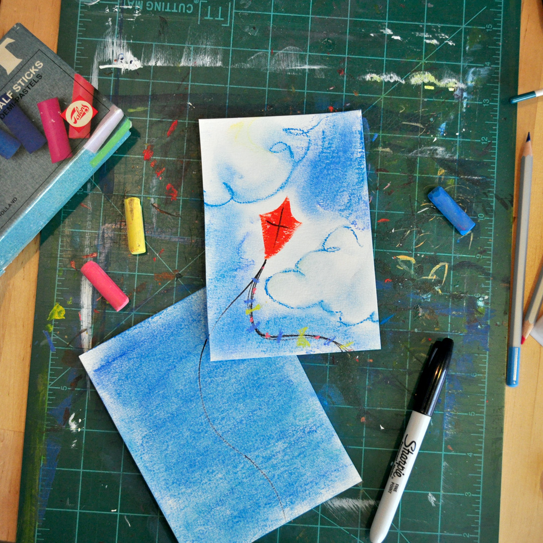 I think it felt right to put it on two pieces of paper because of the sky big-ness, and these tiny papers are like little glimpses of it instead of trying to capture the whole thing. ⠀