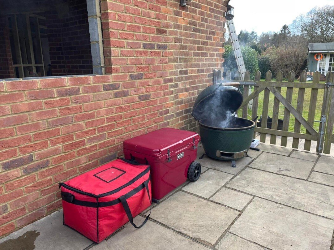 Lovely day today catering up in Catsfield . 

BBQ for 35 people for a birthday celebration. 

Butterflied lambs legs done two ways, hot dogs, burgers, chicken wings and a selection of salads. 

Nice to cater in the sun ☀️