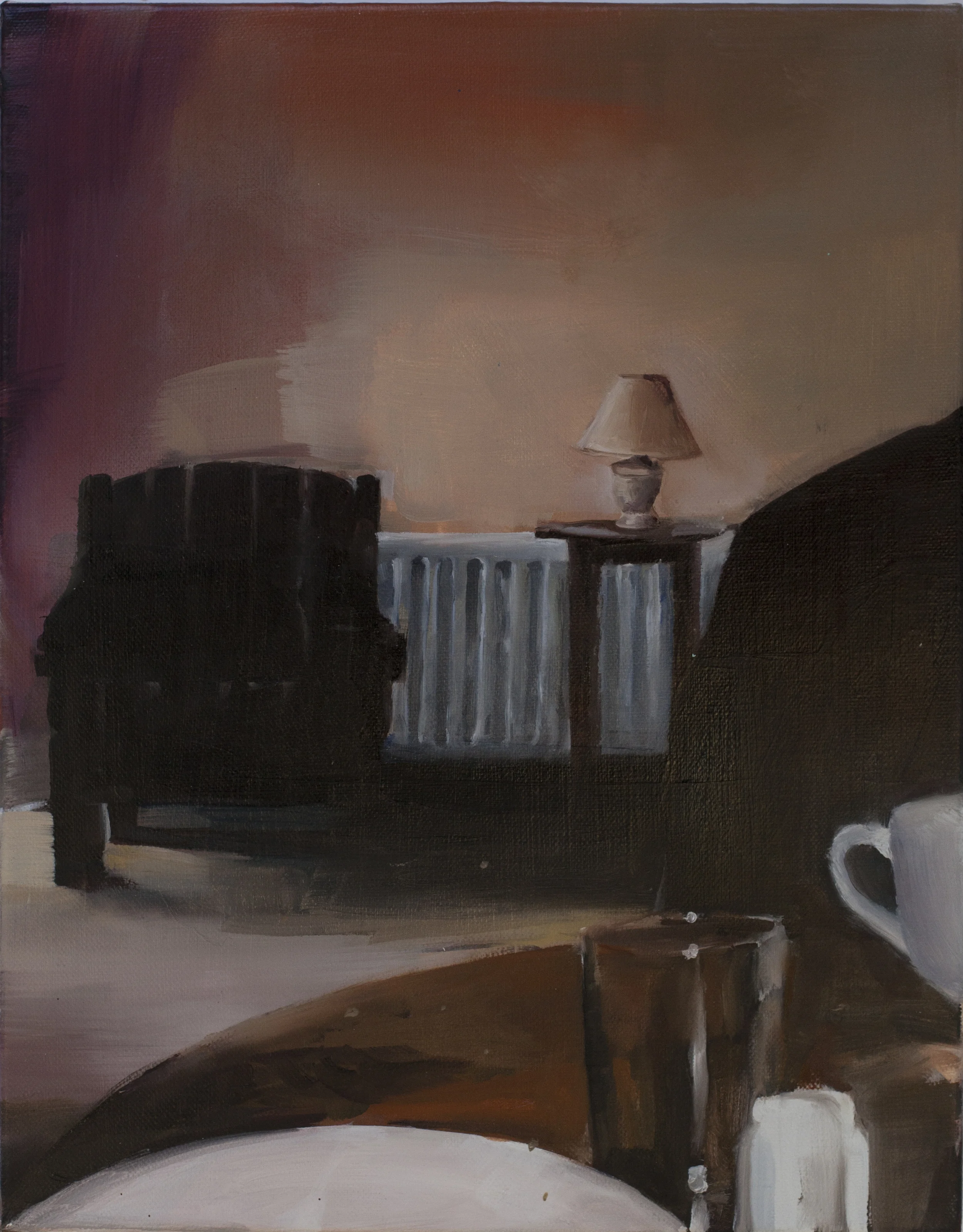 Armchair, Light and Kitchen Table (2015) oil on canvas 40 x 30 cm