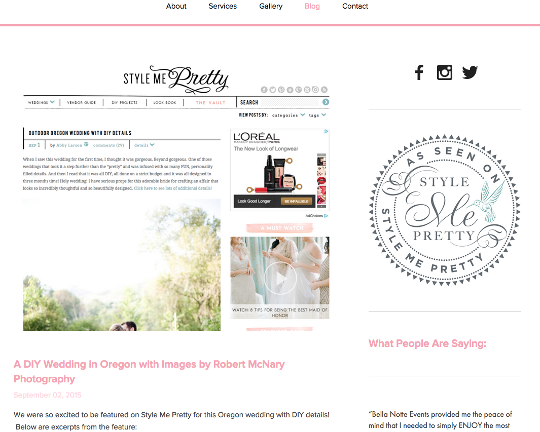 Website Design by Heather Sharpe of The Editor's Touch | Bella Notte Events in San Francisco