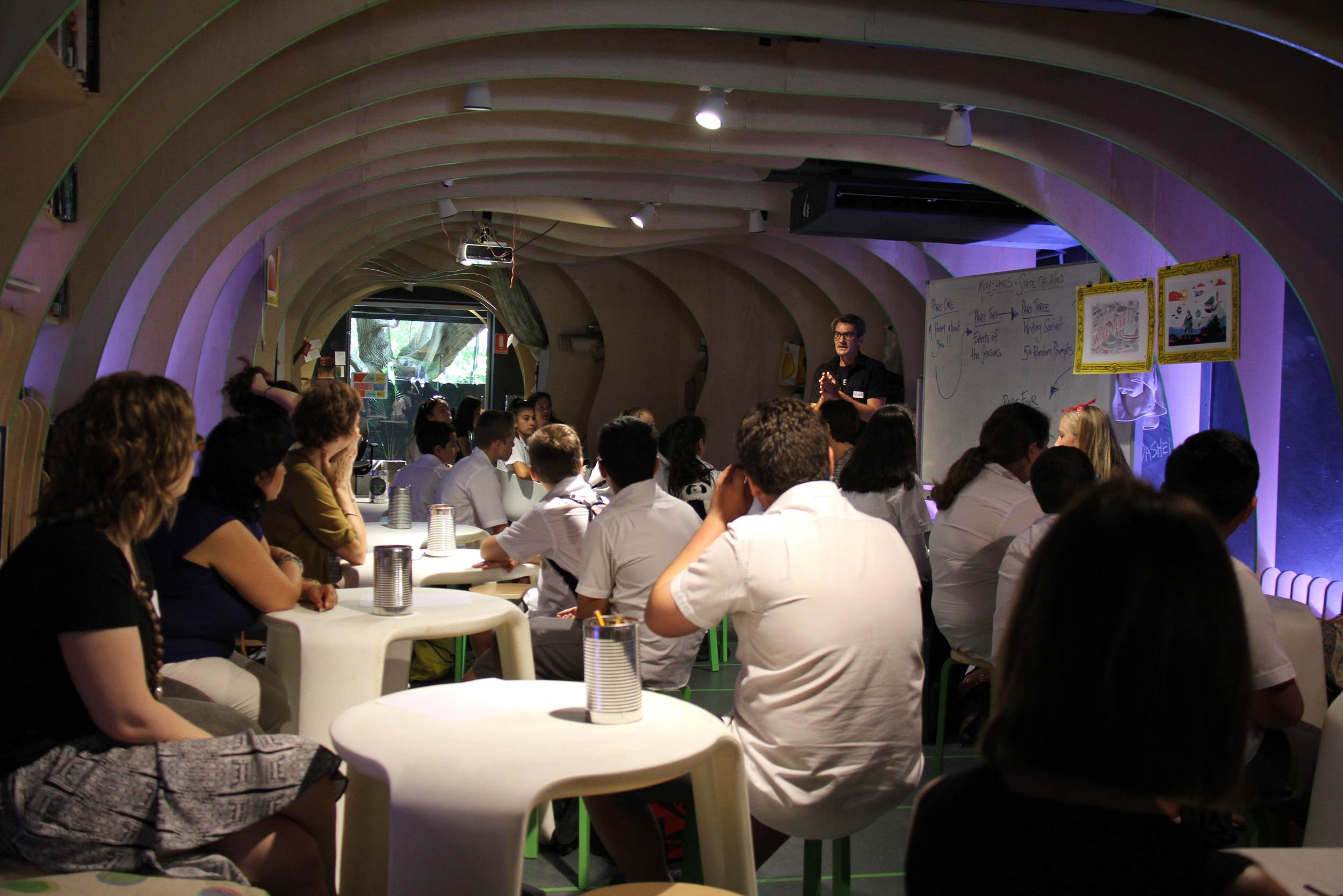 Storyteller-in-Chief Richard and our volunteers with Merrylands High at the Martian Embassy