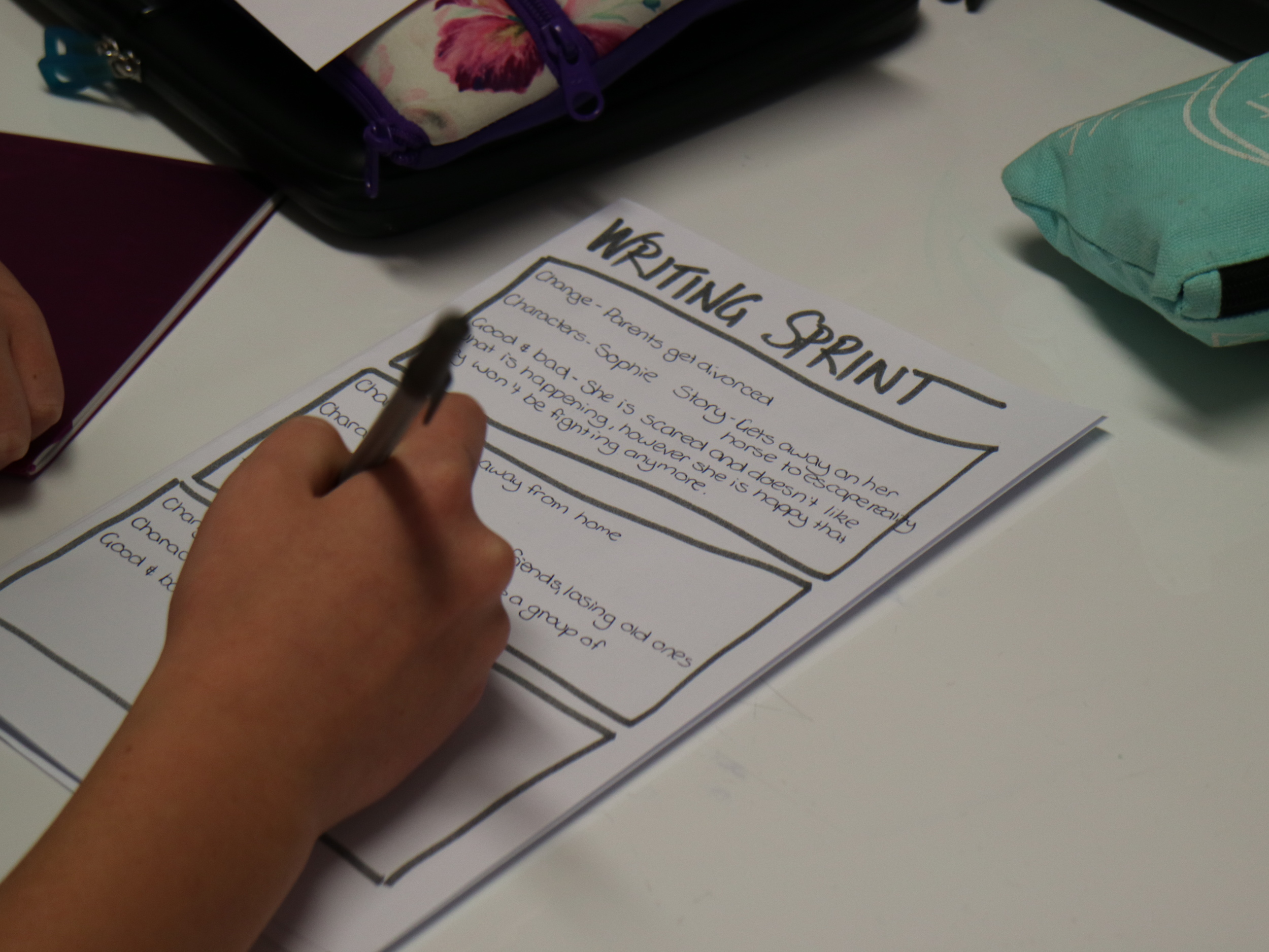 Quick writing sprints help students to get their ideas onto paper.