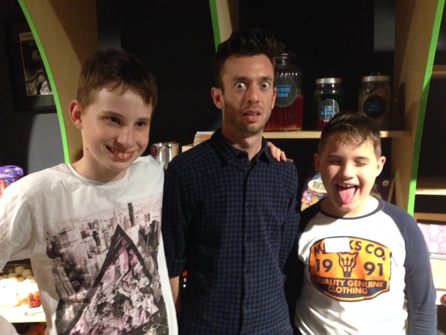 Hayden (left) and Nicholas (right), with storyteller Matt Roden. The boys' father, Andrew, has noticed improvements in their confidence, handwriting, and vocabulary since they've been coming to Sydney Story Factory workshops.