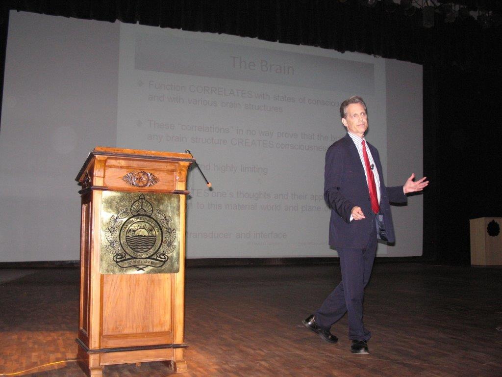 David Wiebers, M.D., presenting Theory of Reality lecture at Mangalore University. 