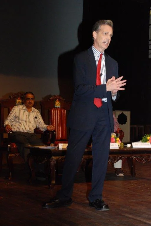 David Wiebers, M.D., presenting Theory of Reality lecture at Mangalore University. 
