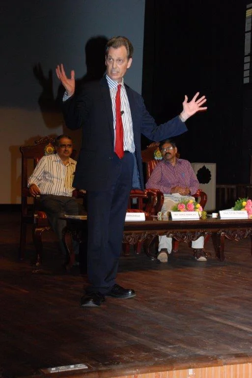 David Wiebers, M.D., presenting Theory of Reality lecture at Mangalore University. 