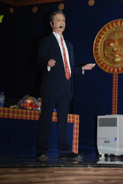 David Wiebers, M.D., presenting Theory of Reality talk at Alva's Institute of Engineering & Technology outside of Mangalore, India.