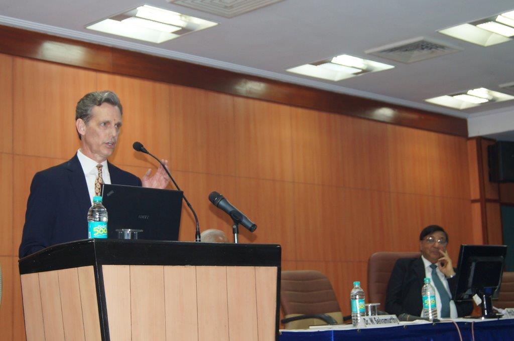 David Wiebers, M.D., delivering Theory of Reality presentation at Amity University Delhi campus on November 9, 2015.