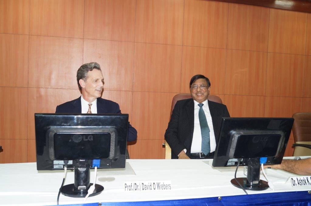 David Wiebers, M.D., at Amity University Delhi campus with Amity Chancellor Dr. Ashok Chauhan on November 9, 2015.