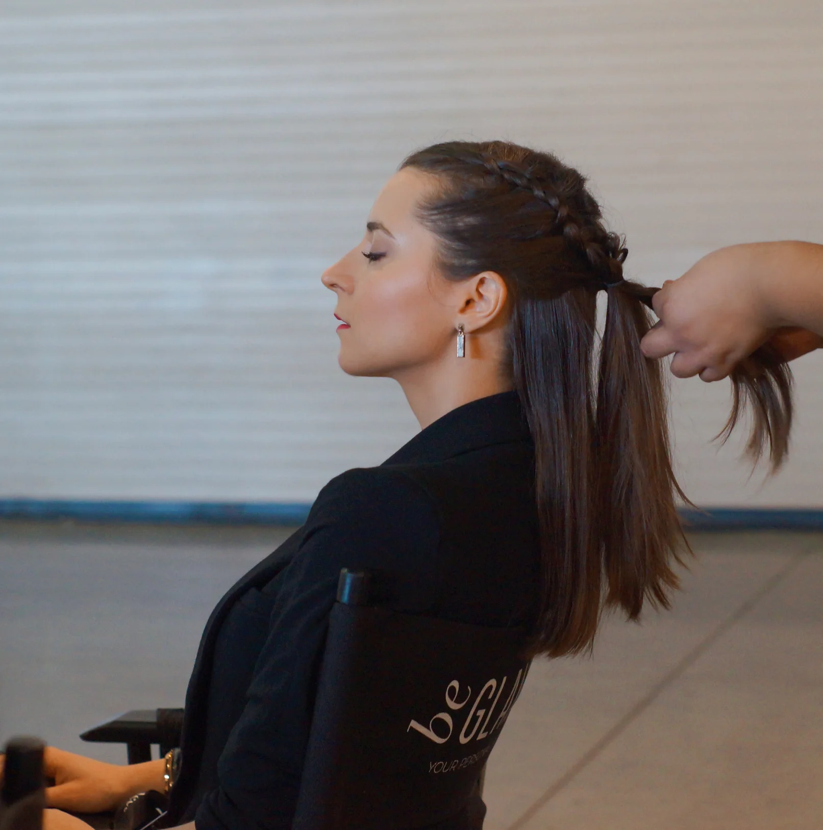 Blogger @Juliacomil getting her hair done by the Be Glammed team