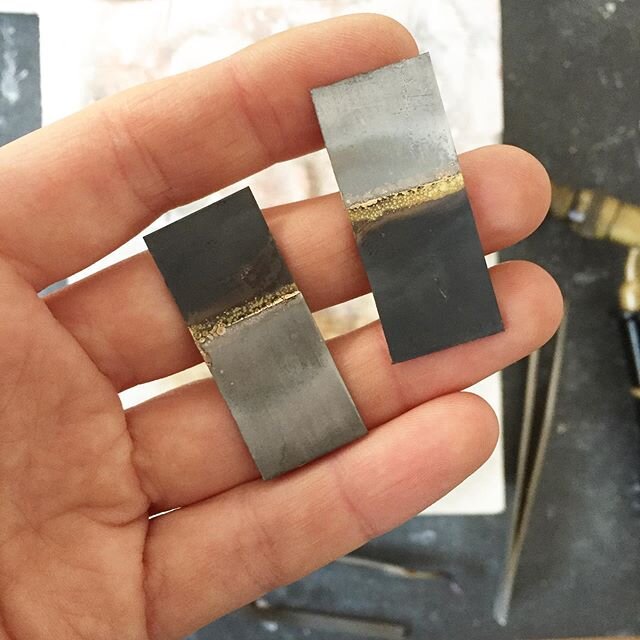 Making the earrings from the last post. Soldering can bring out the coolest colours in the metal, and subtle variations in the process create completely unpredictable effects sometimes.