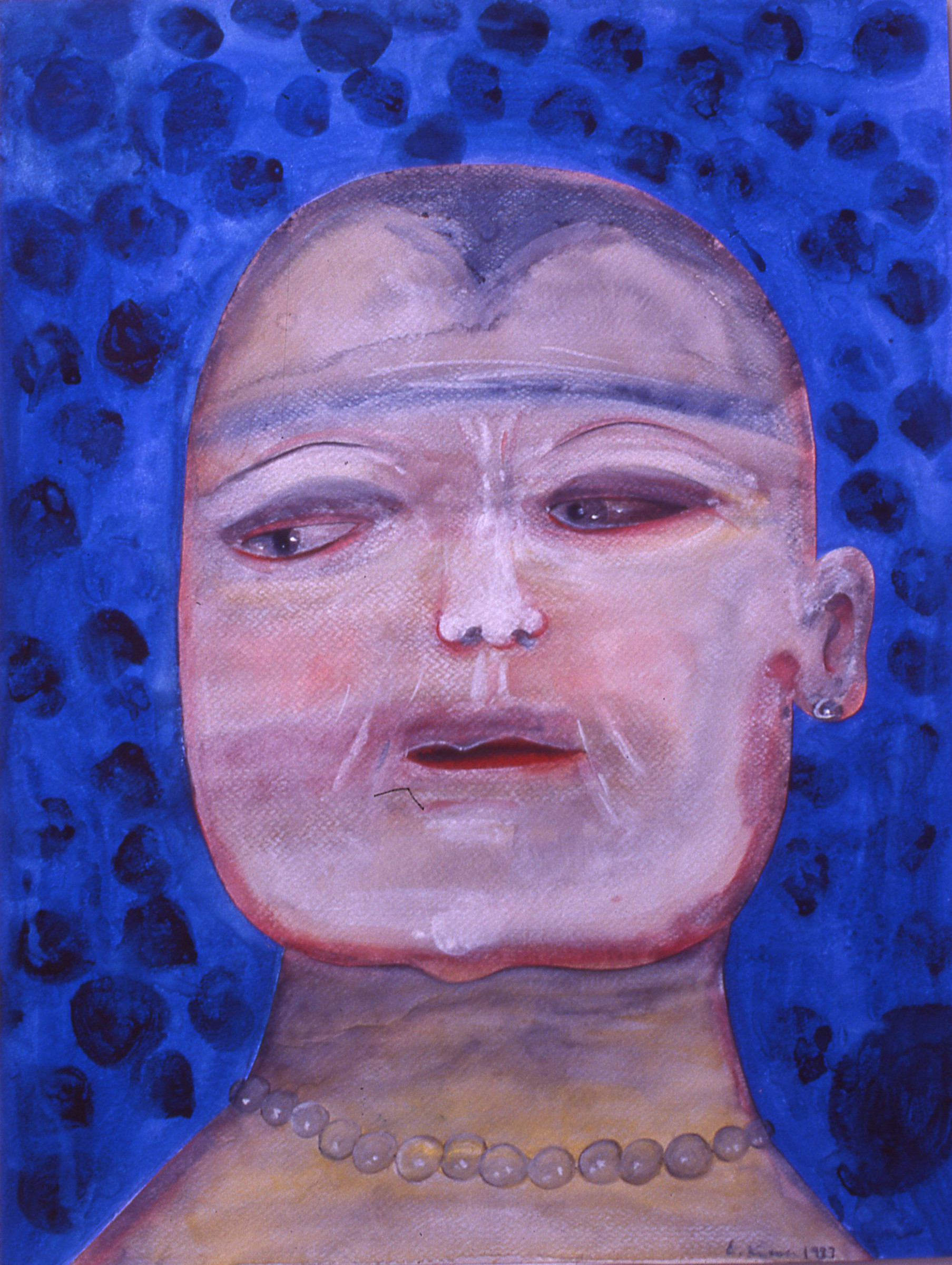 Blue Face,  watercolor, collaged,  30"x 22"