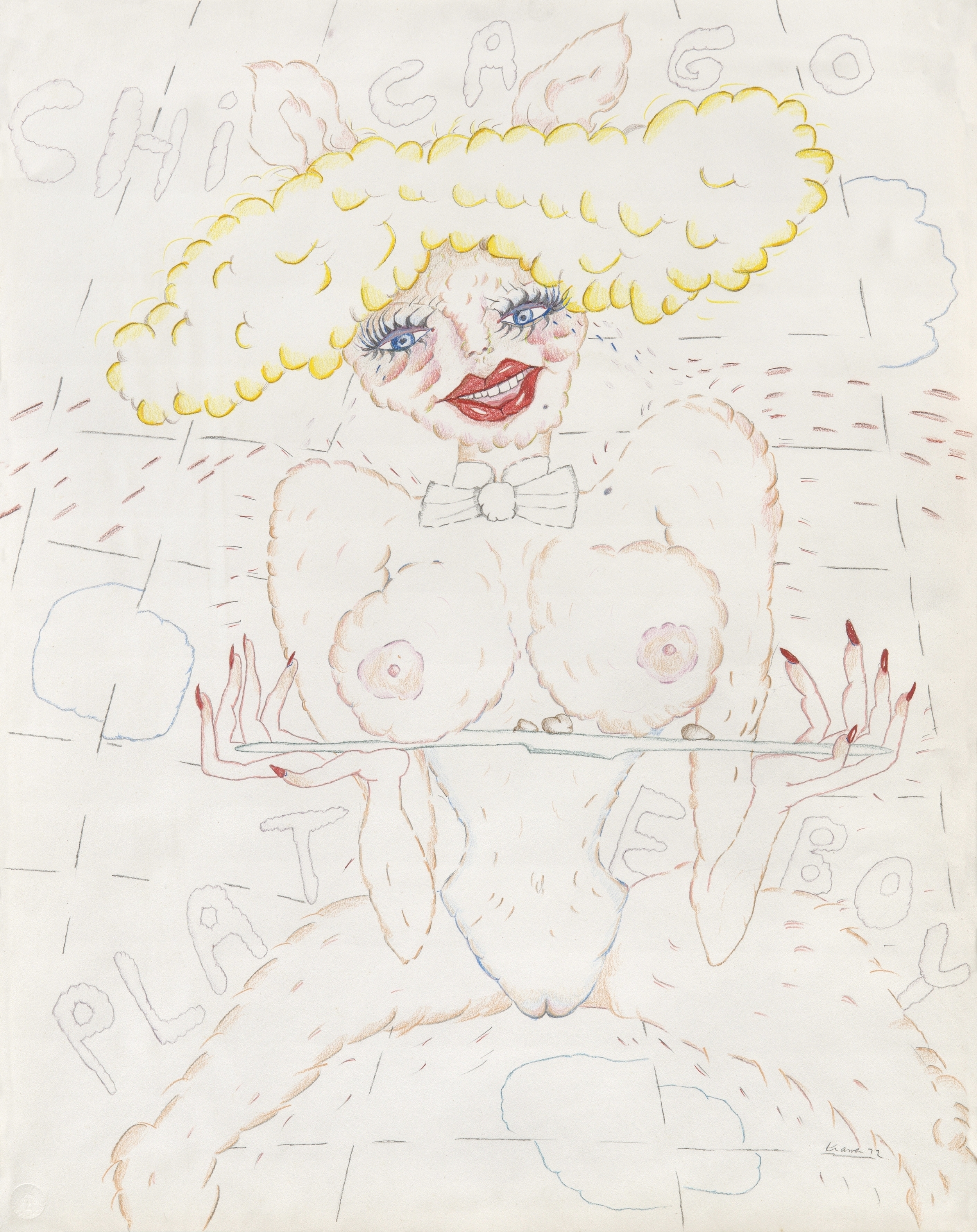 Plate Boy Bunny Young 29"x23"  colored pencil on paper 1972