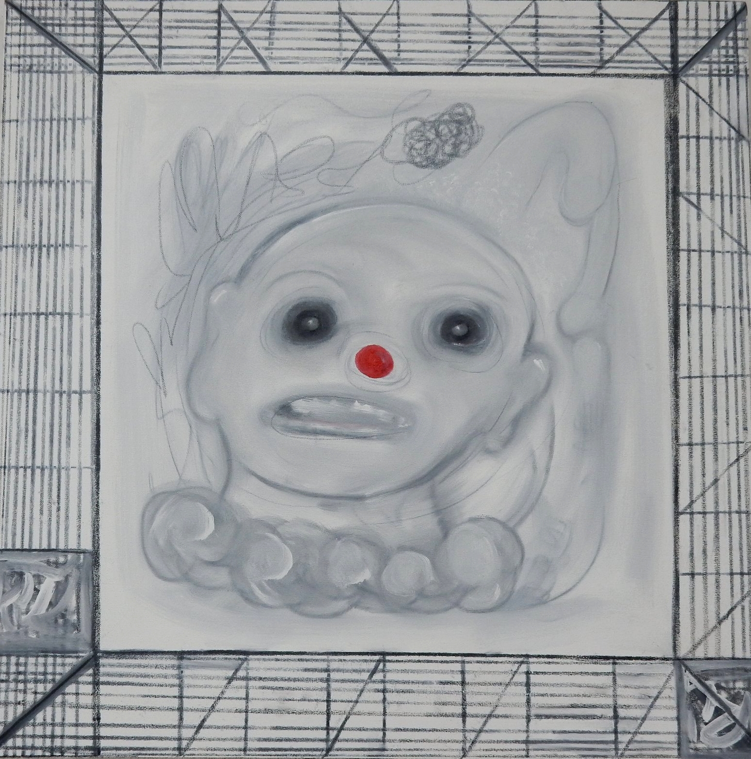 Clown oil and graphite on canvas 30"x30" 2018