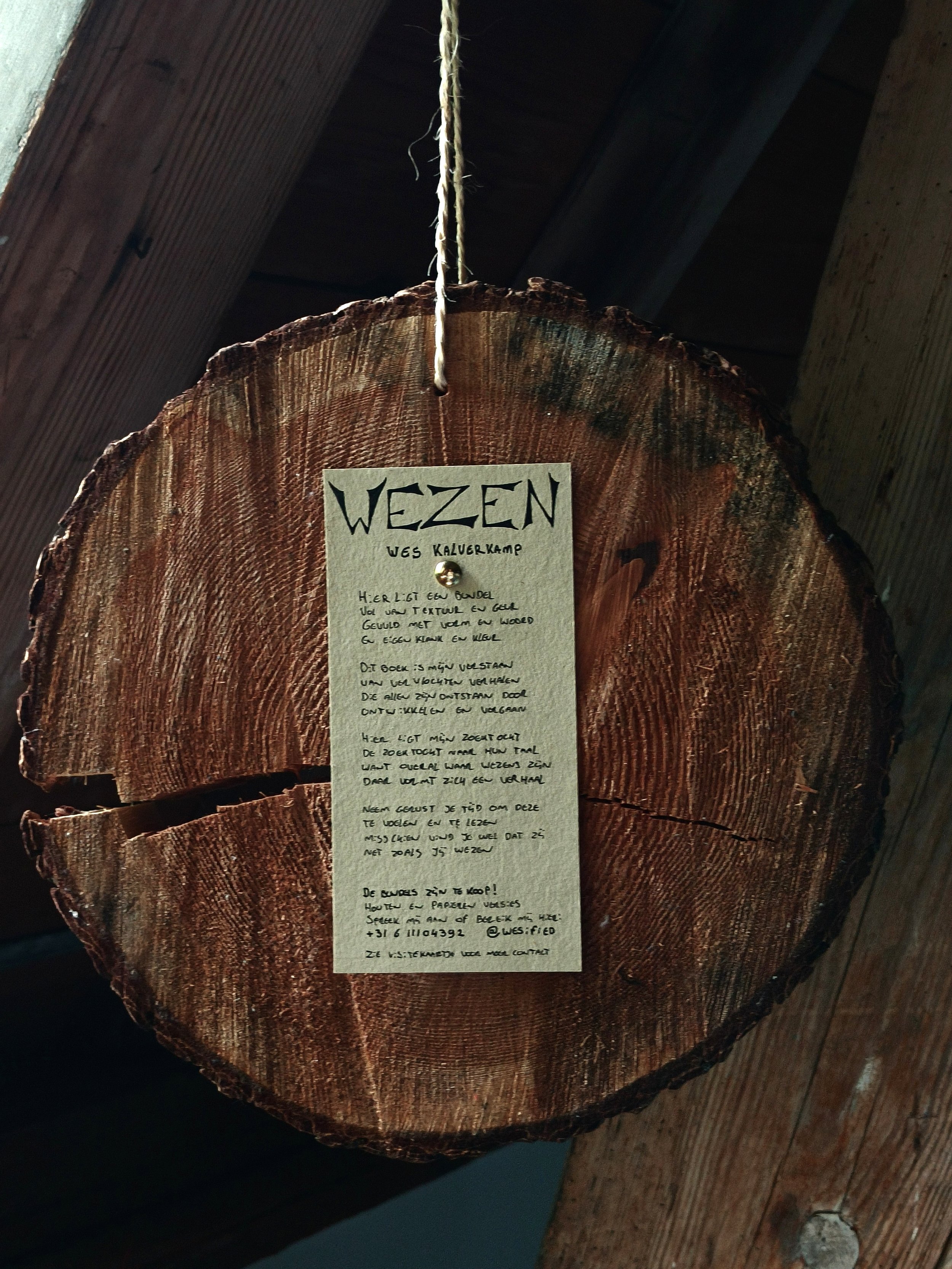  For this challenge, I also created my own poetry bundle—one where all the senses are triggered. I decided to use wood as a hard cover for my bundle, bringing feeling and smell into the reading experience. It also felt right to bring the paper I prin