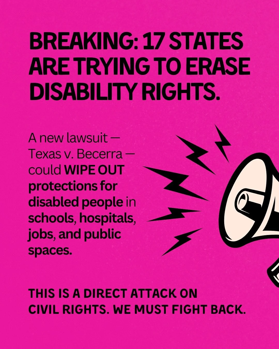 🚨 EMERGENCY: These 17 states are trying to ERASE DECADES OF DISABILITY RIGHTS.

Texas and 16 other states are suing to overturn Section 504 of The Rehabilitation Act of 1973 &mdash; the law that protects disability access and accomodations in federa