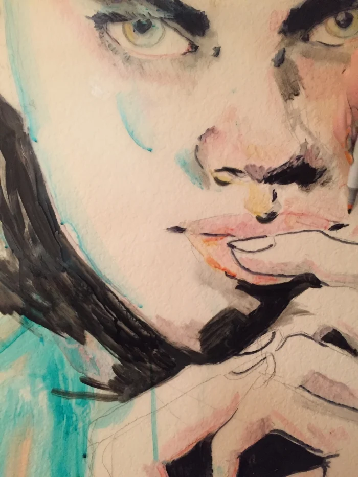 The copic marker here took on a crayon-like appearance since the wall behind the drawing surface was uneven/stucco