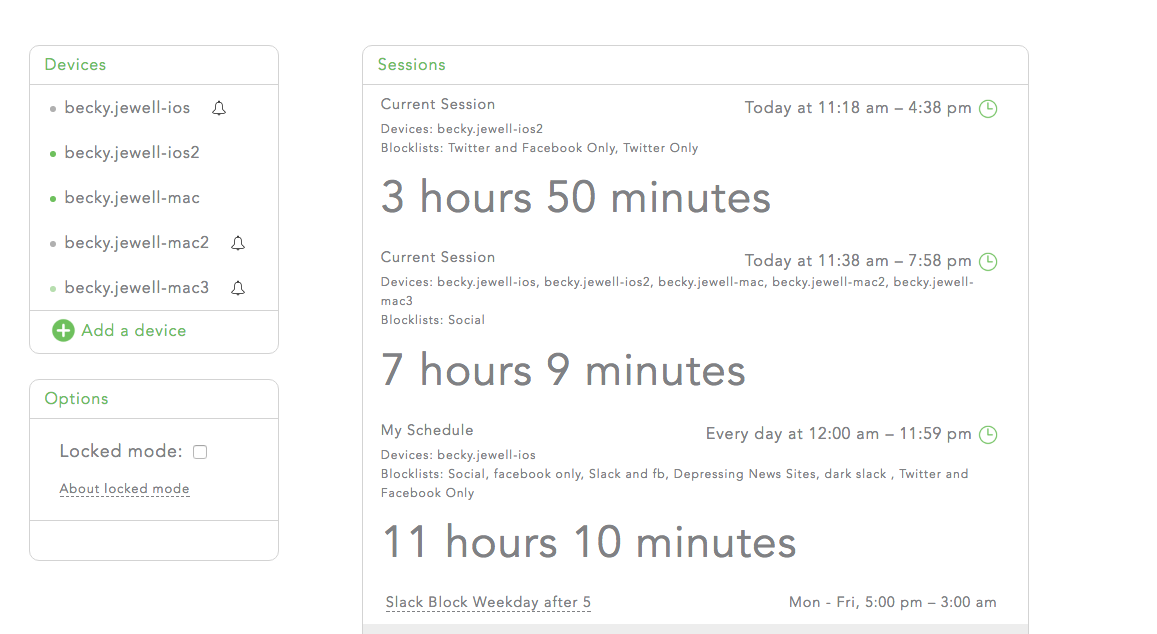 The Freedom dashboard: Blockin' access to all kinds of sites, across all kinds of computers, for many spans of time