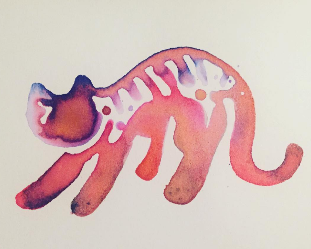 Stretching Cat Ink Art - by Becky Jewell.png