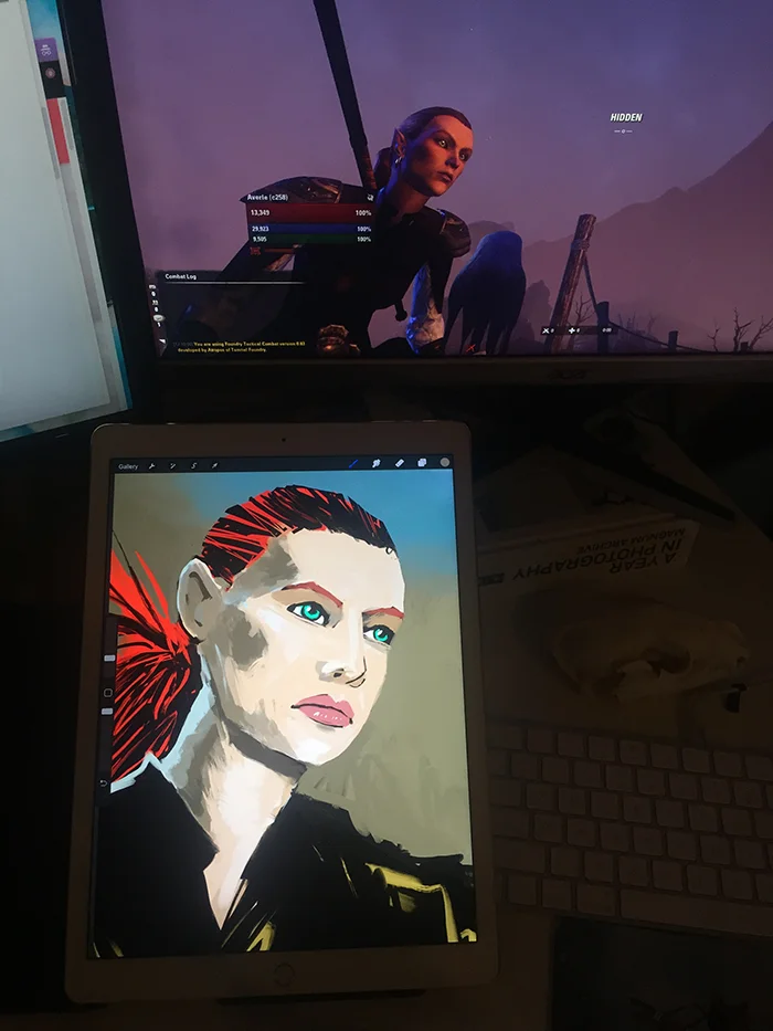 Resting elf face, ESO is handy for drawing faces at tough angles. This one is a work in progress still :) 