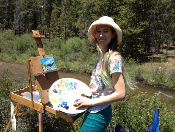 Here I am painting outdoors, happy as a clam, no projector
