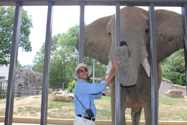 Dr. Sukumar with Bud at Grant's Farm