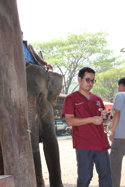 Dr. Yeaw with a newly collected blood sample