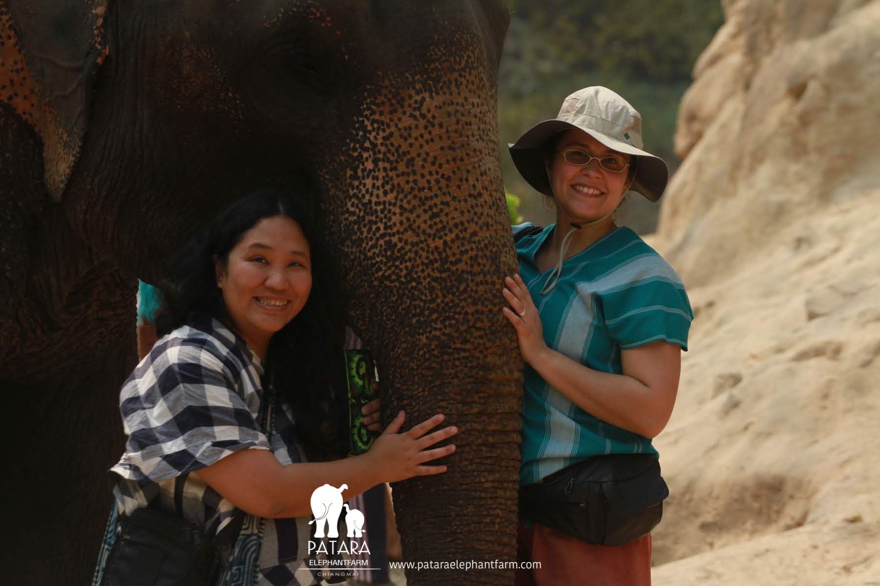 Vanessa on right and her friend, Lalipa on the left with elephant Boon Dee