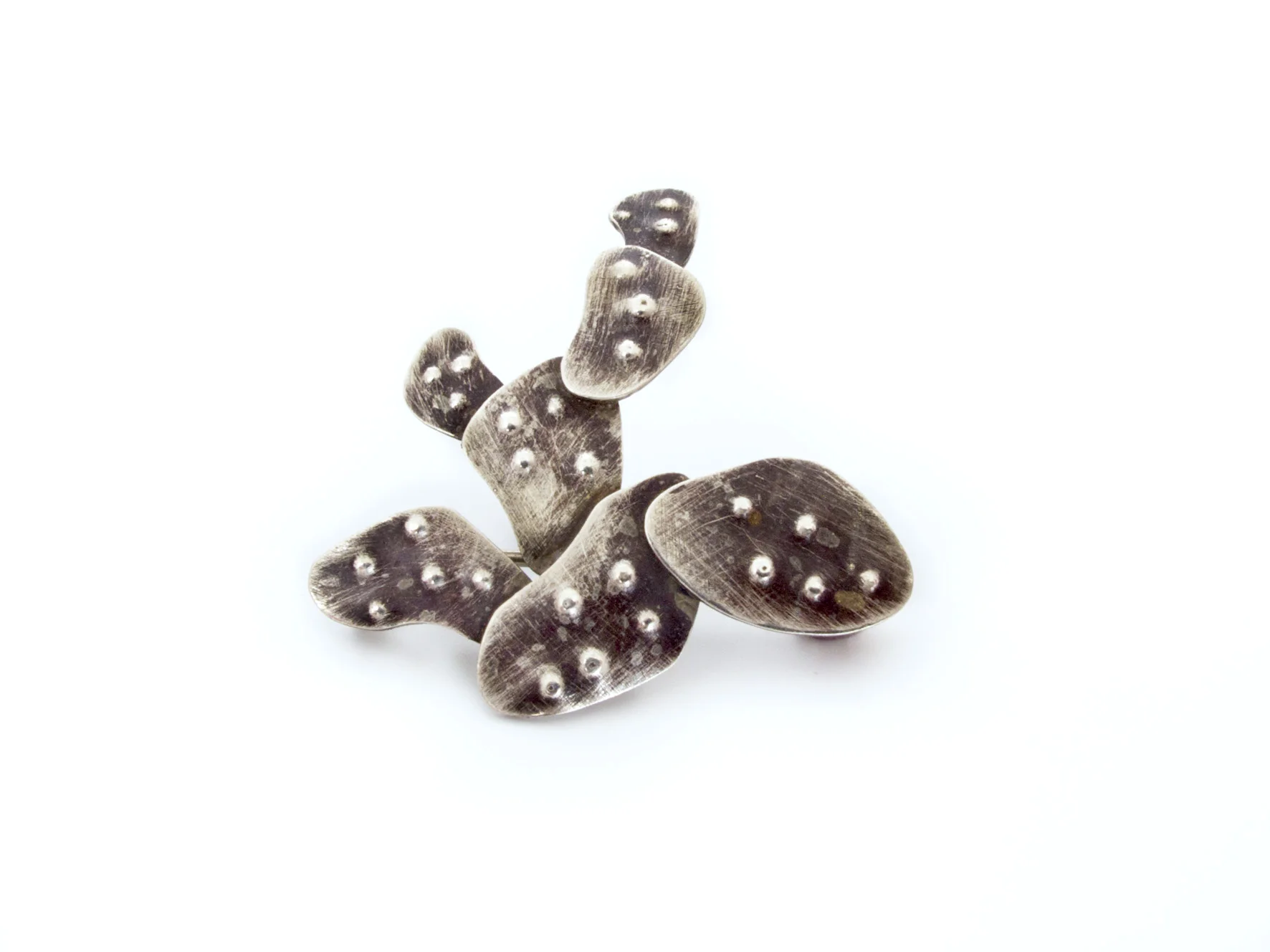prickly pear brooch, oxidised sterling silver