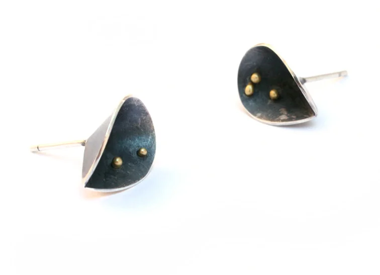 cone studs, sterling silver & 9ct yellow gold