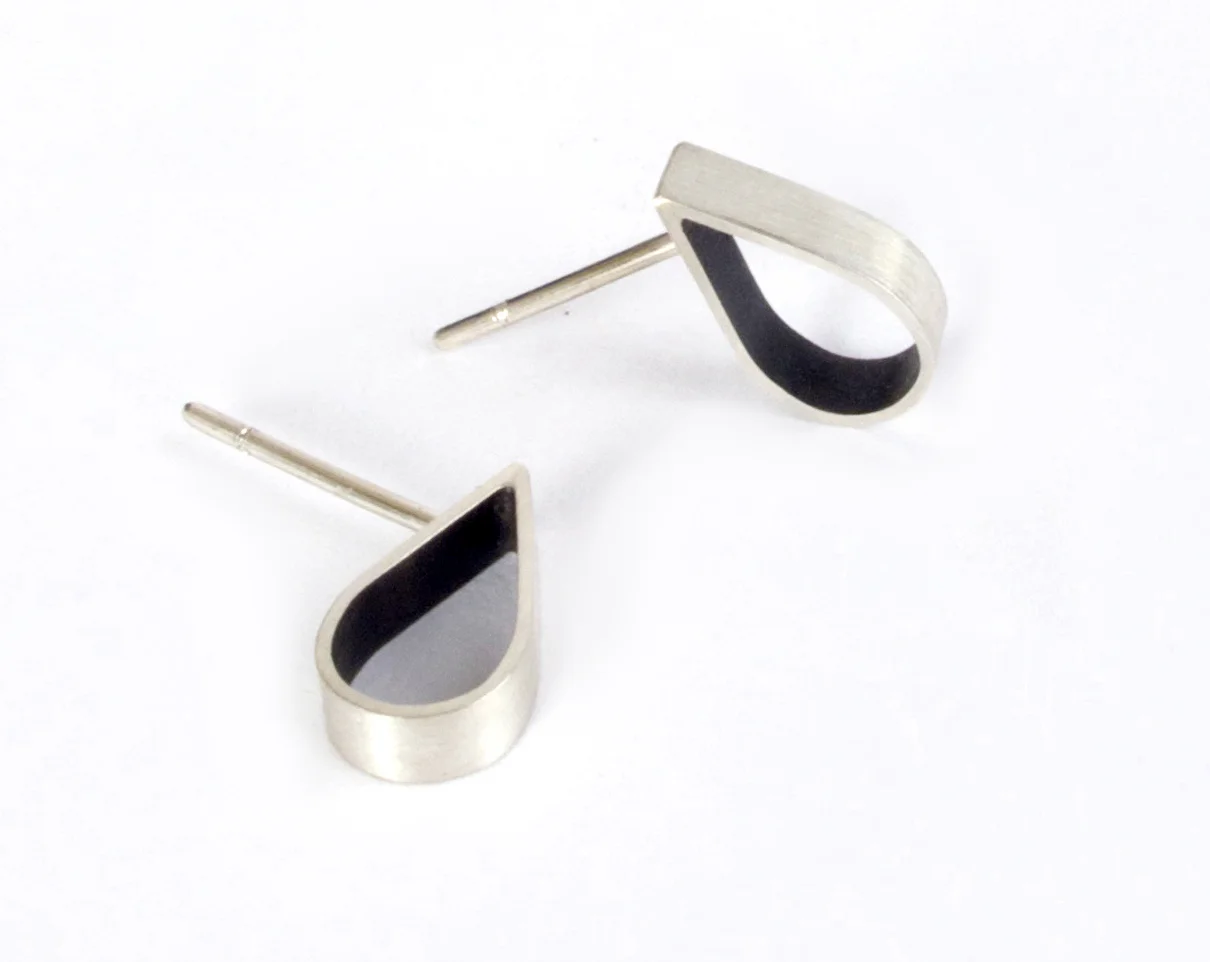 single loop studs, oxidised sterling silver