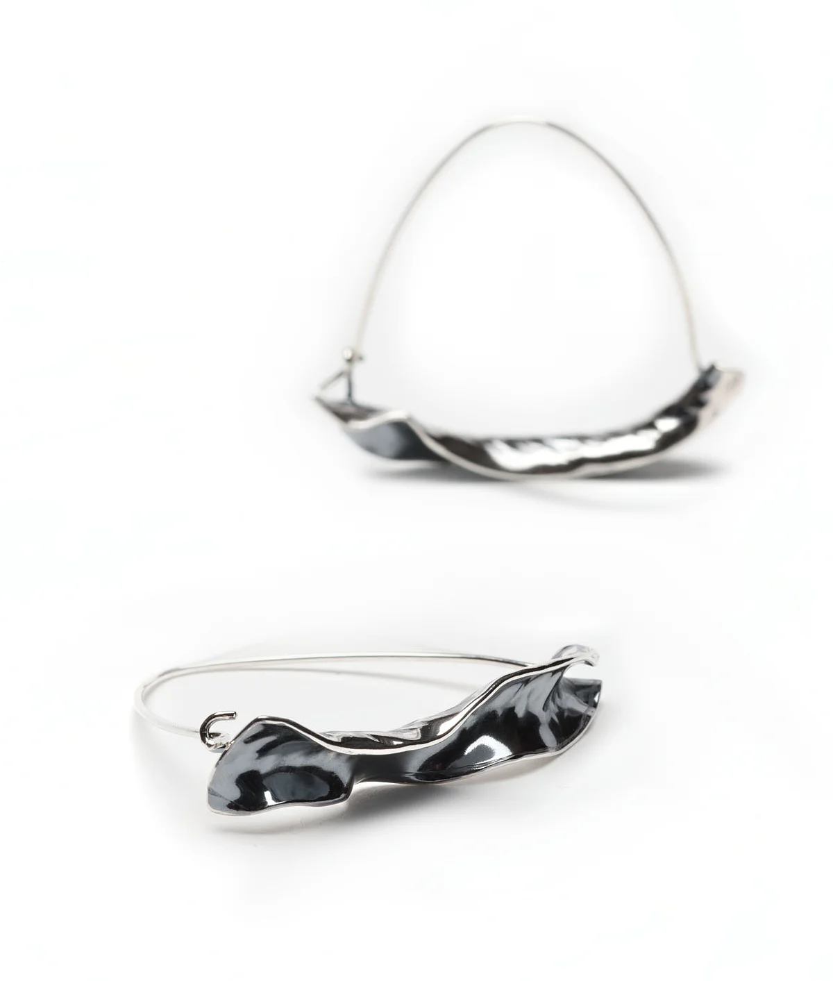 ribbon torque frill hoops, oxidised sterling silver