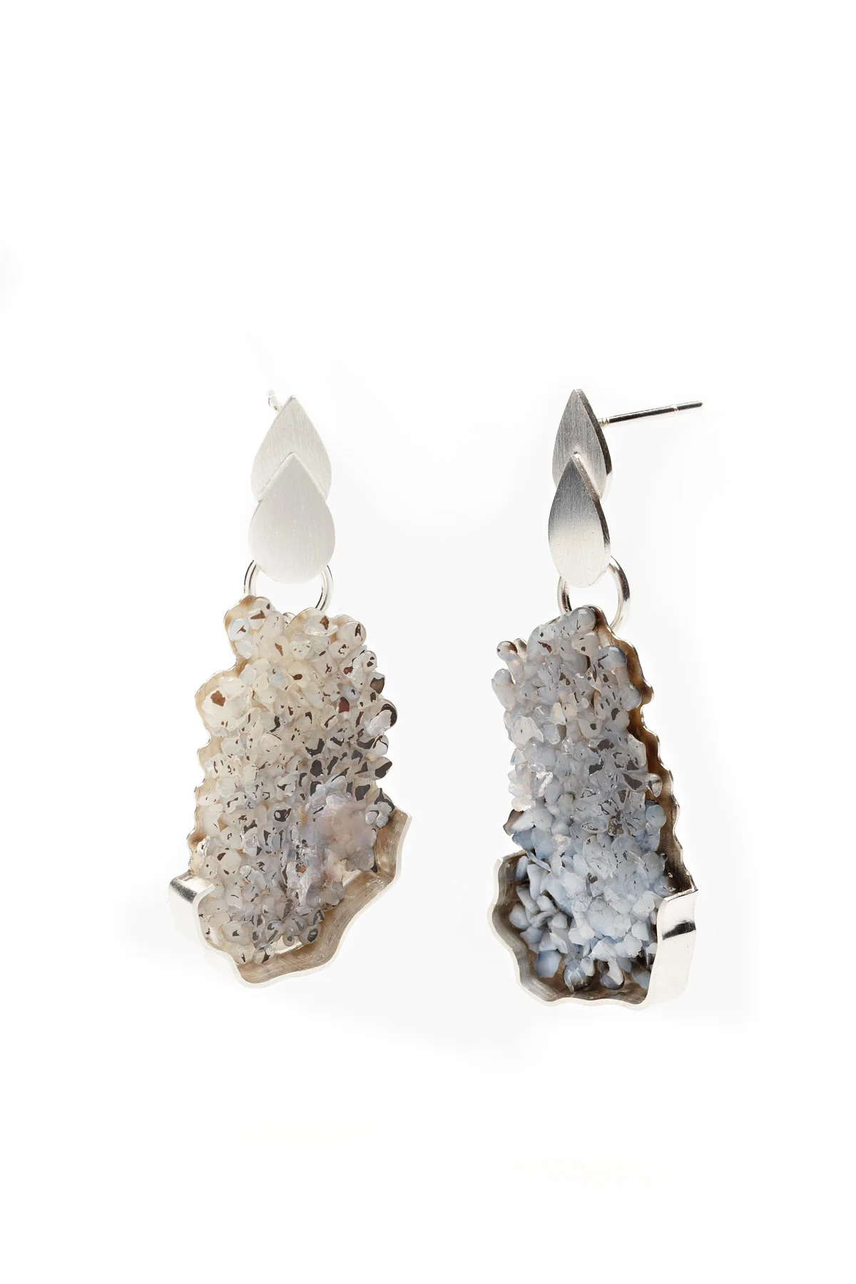 woman in snow (transference exhibition) sterling silver, fused glass