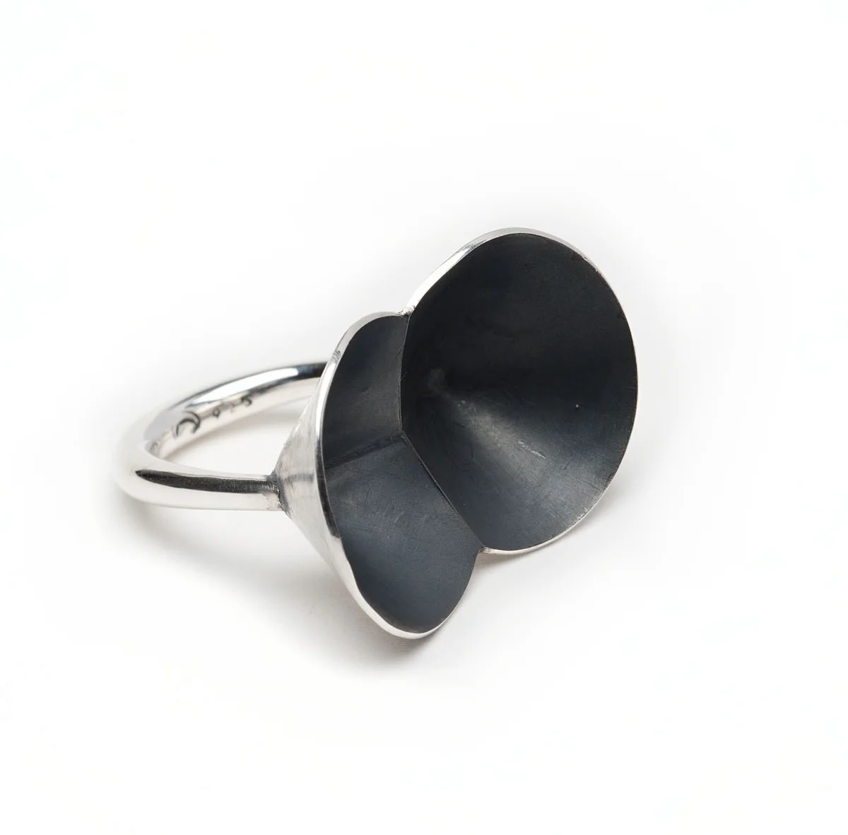 double cone ring, oxidised sterling silver