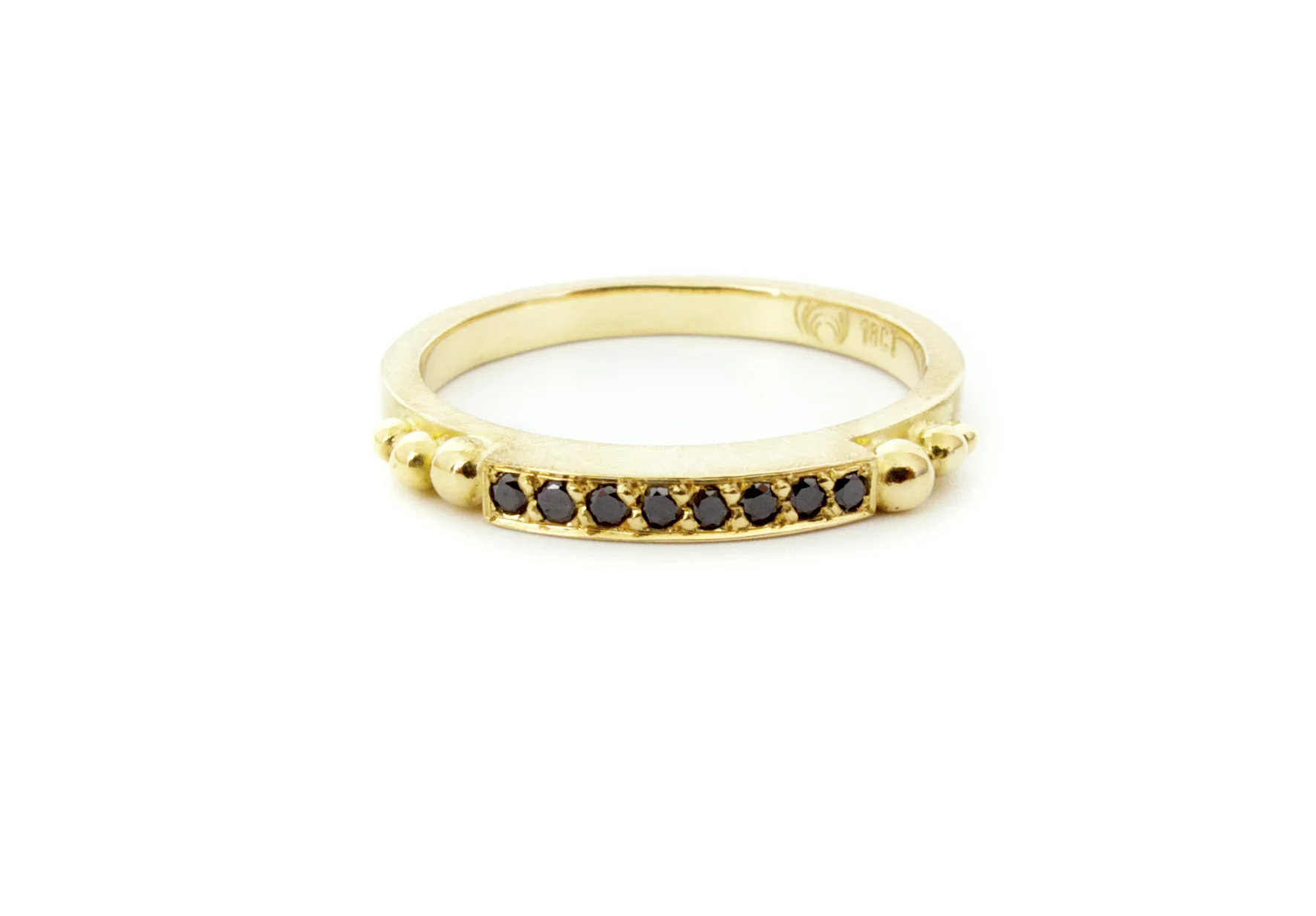 black diamond granule ring, 18ct yellow gold