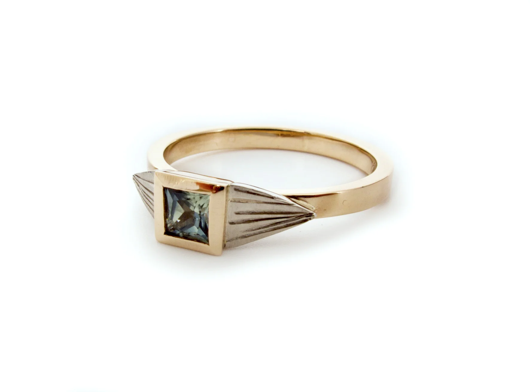 deco ring, Australian parti sapphire, 9ct rose & grey gold