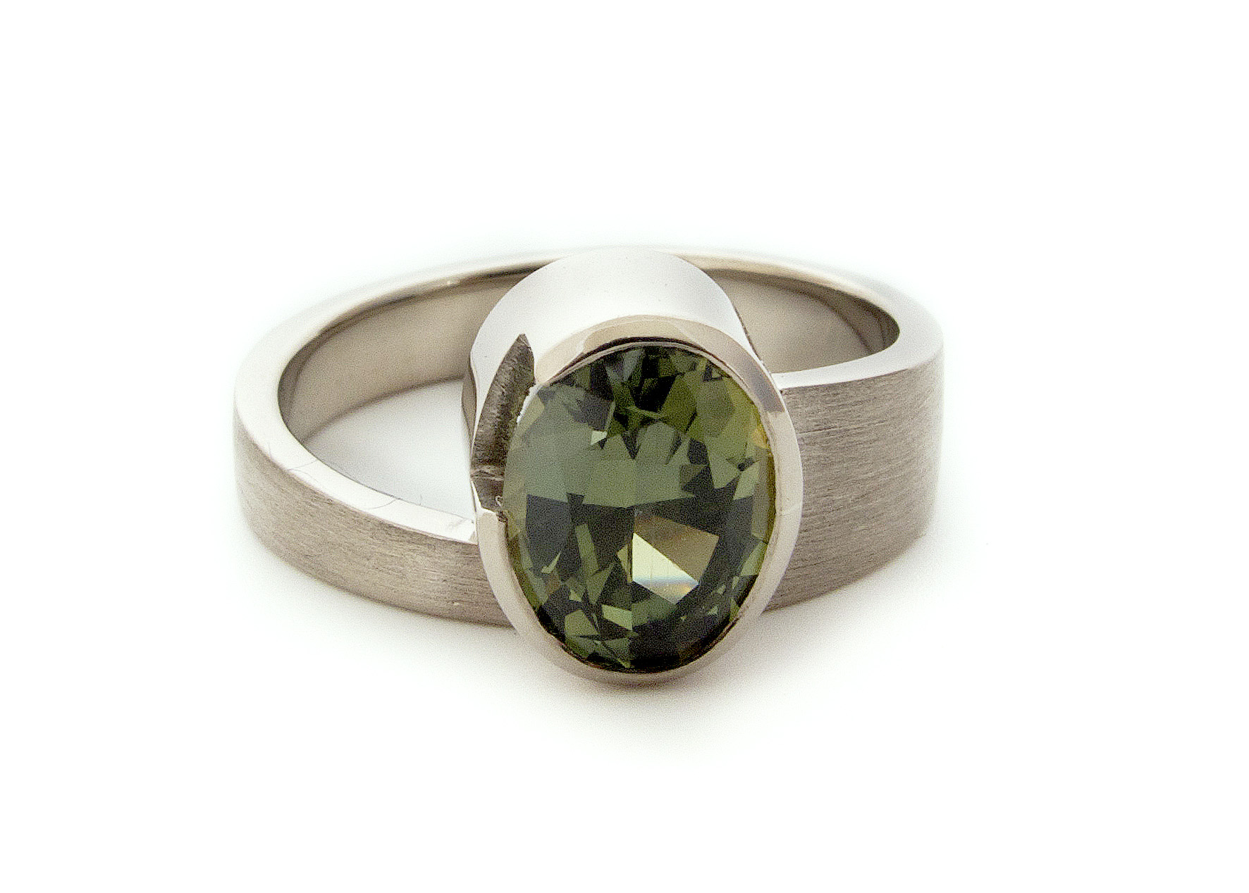 asymmetrical modern, 18ct white gold & Australian green sapphire