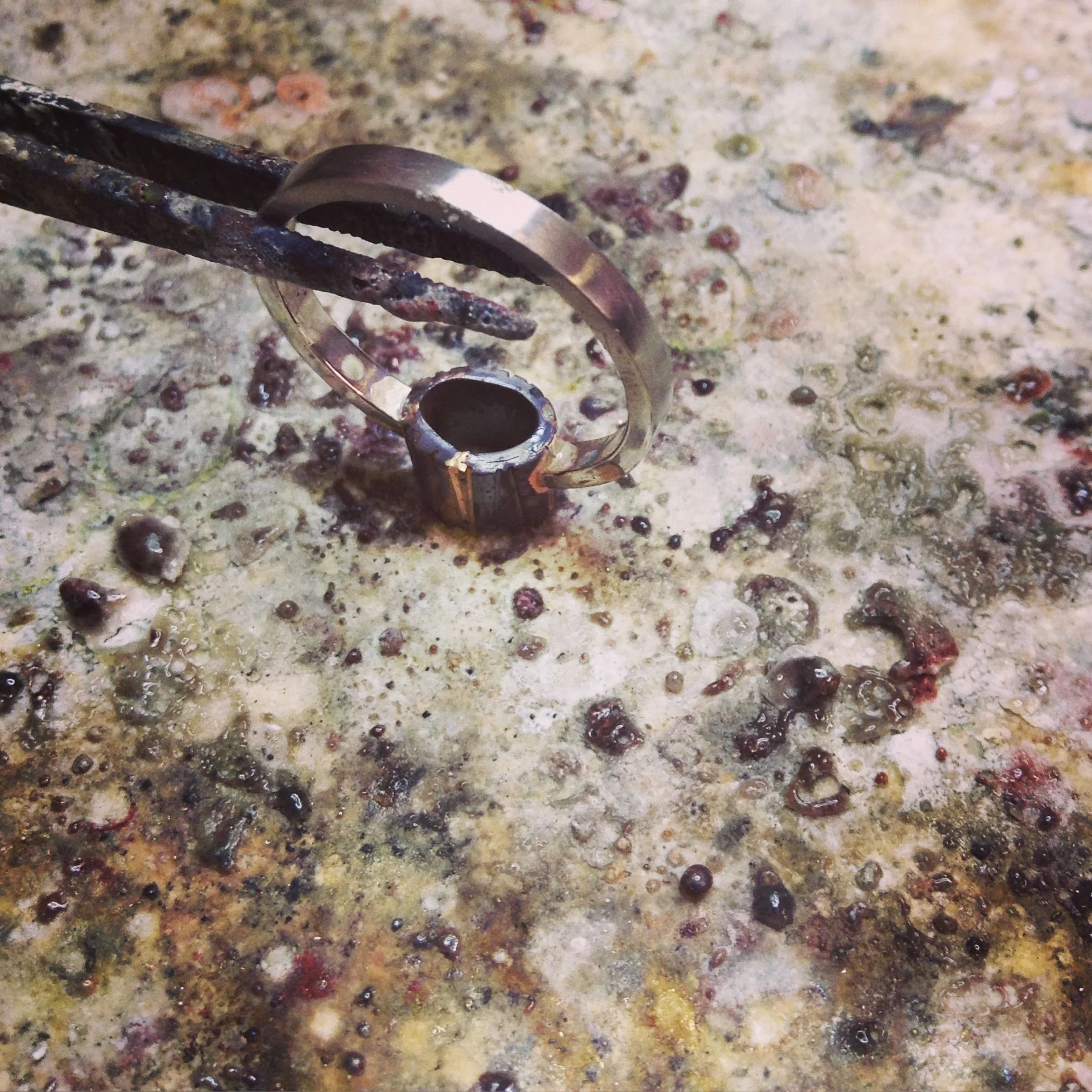 The colours that metal goes through in the soldering phase is often so different to the end result. 