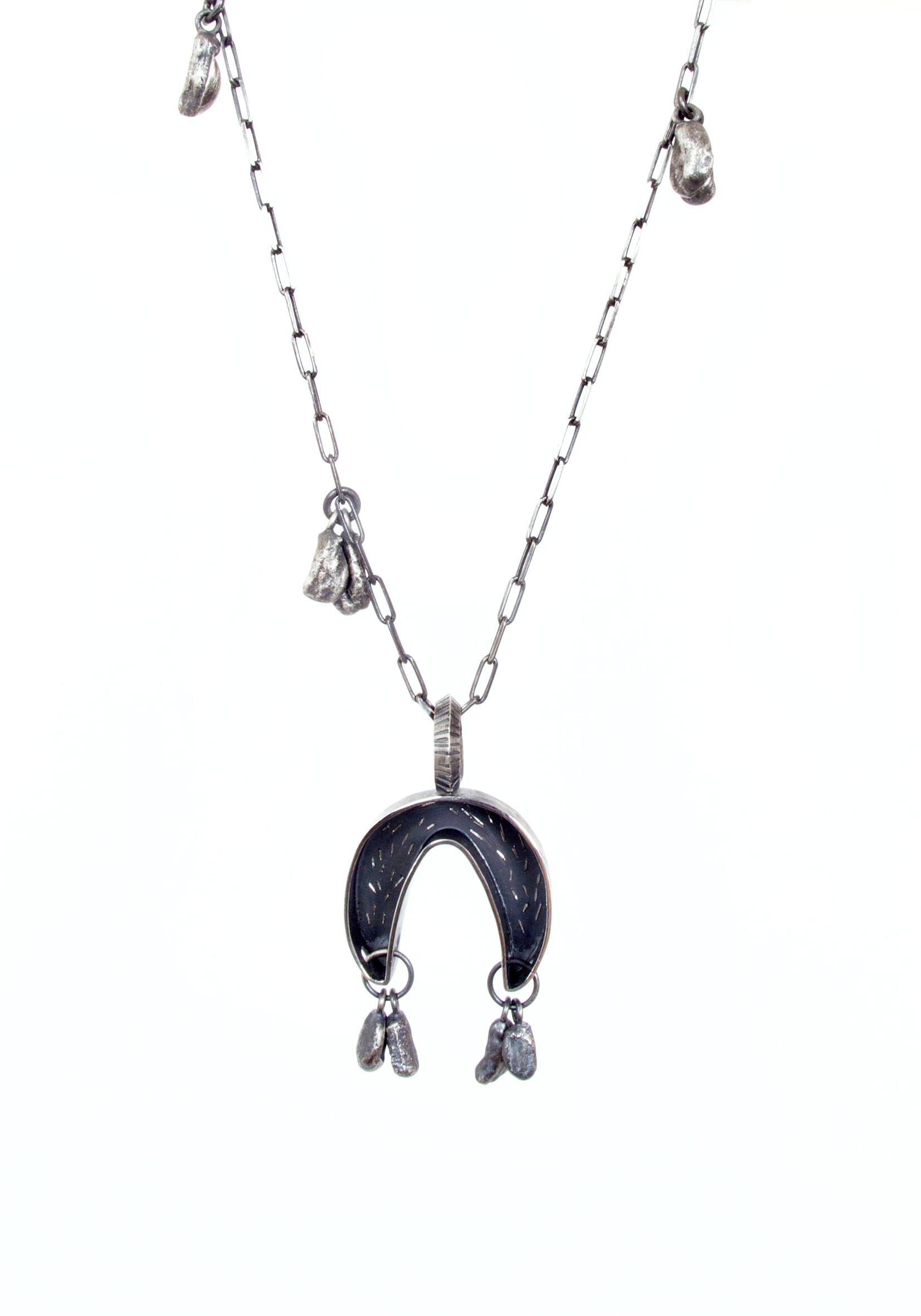 Crescent bead, oxidised sterling silver