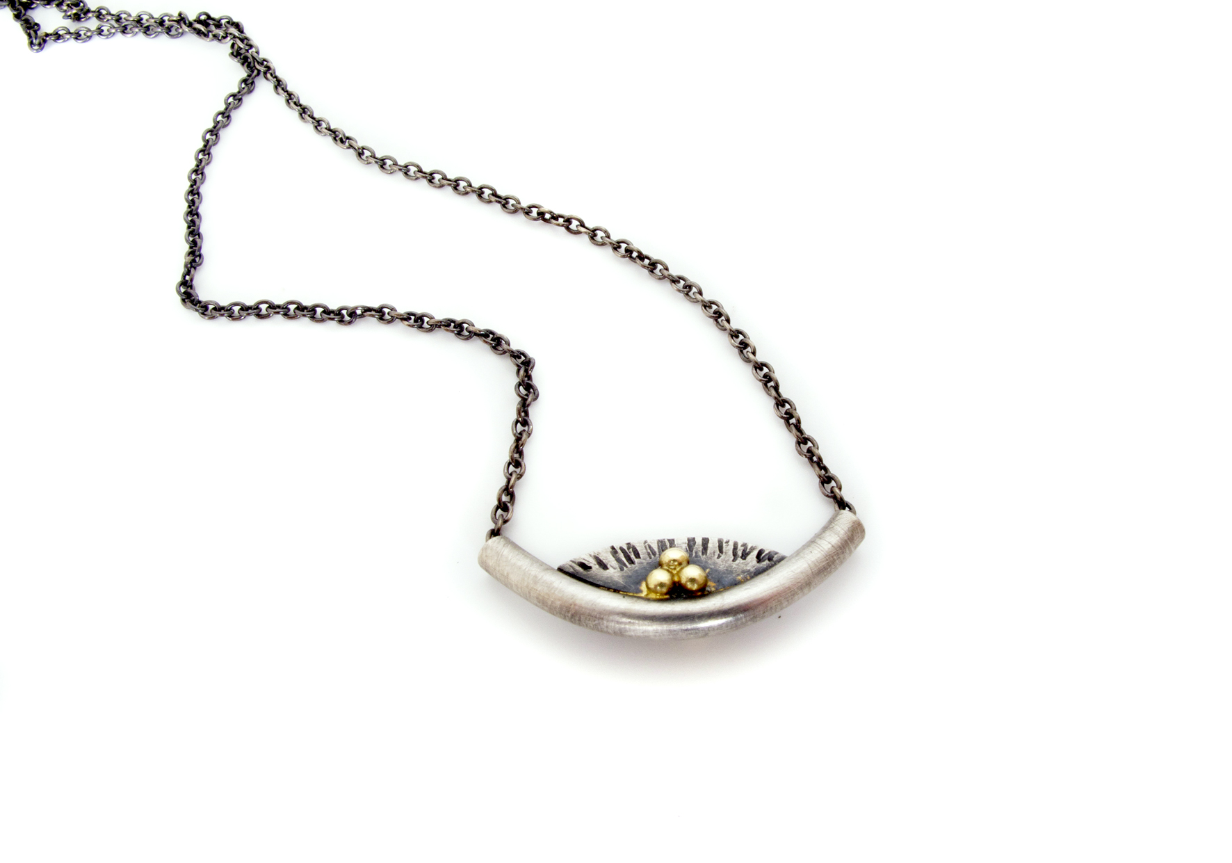 Arc bead, oxidised sterling silver & 18ct yellow gold