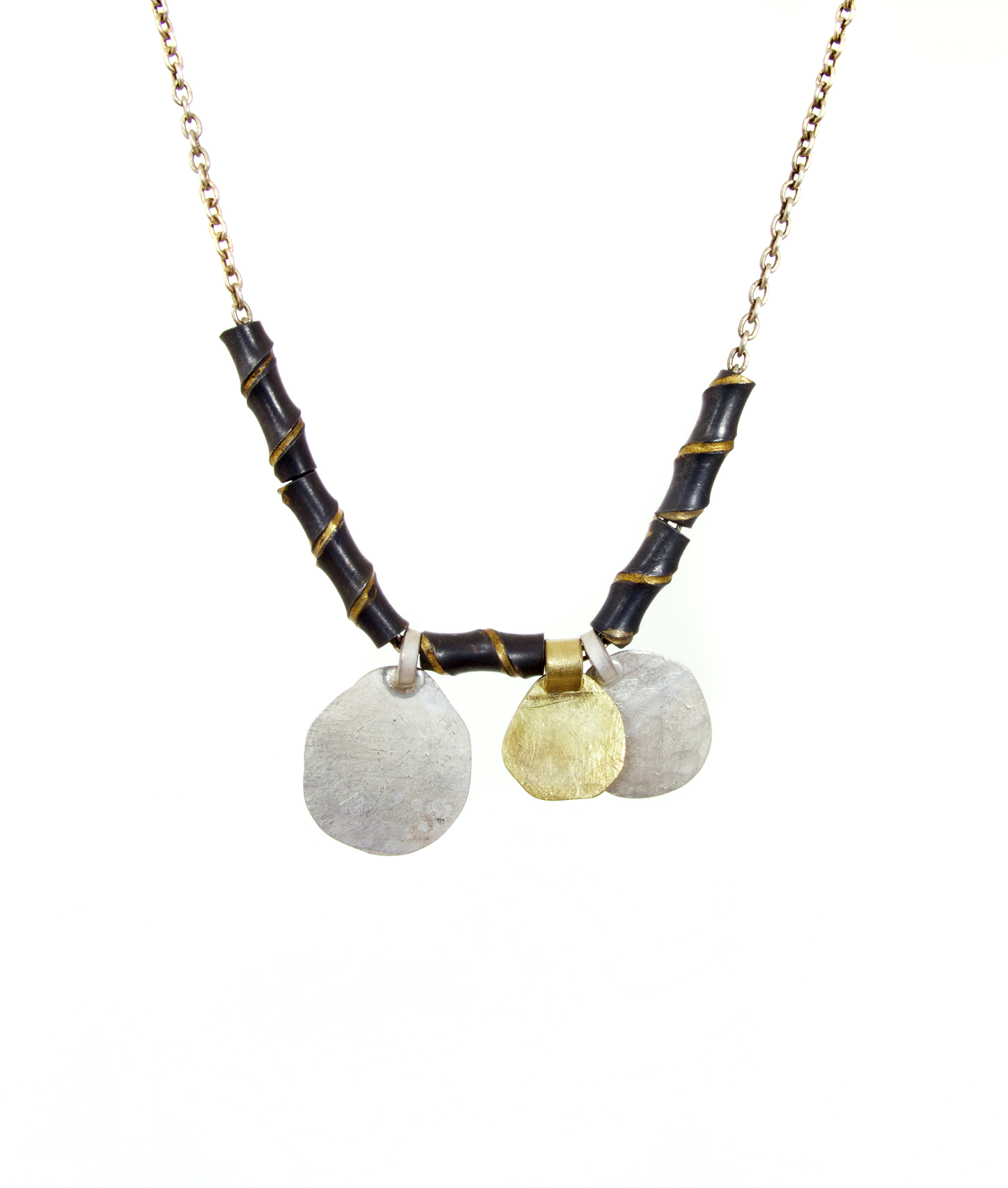 Disc & Tube beads, oxidised sterling silver & 18ct yellow gold