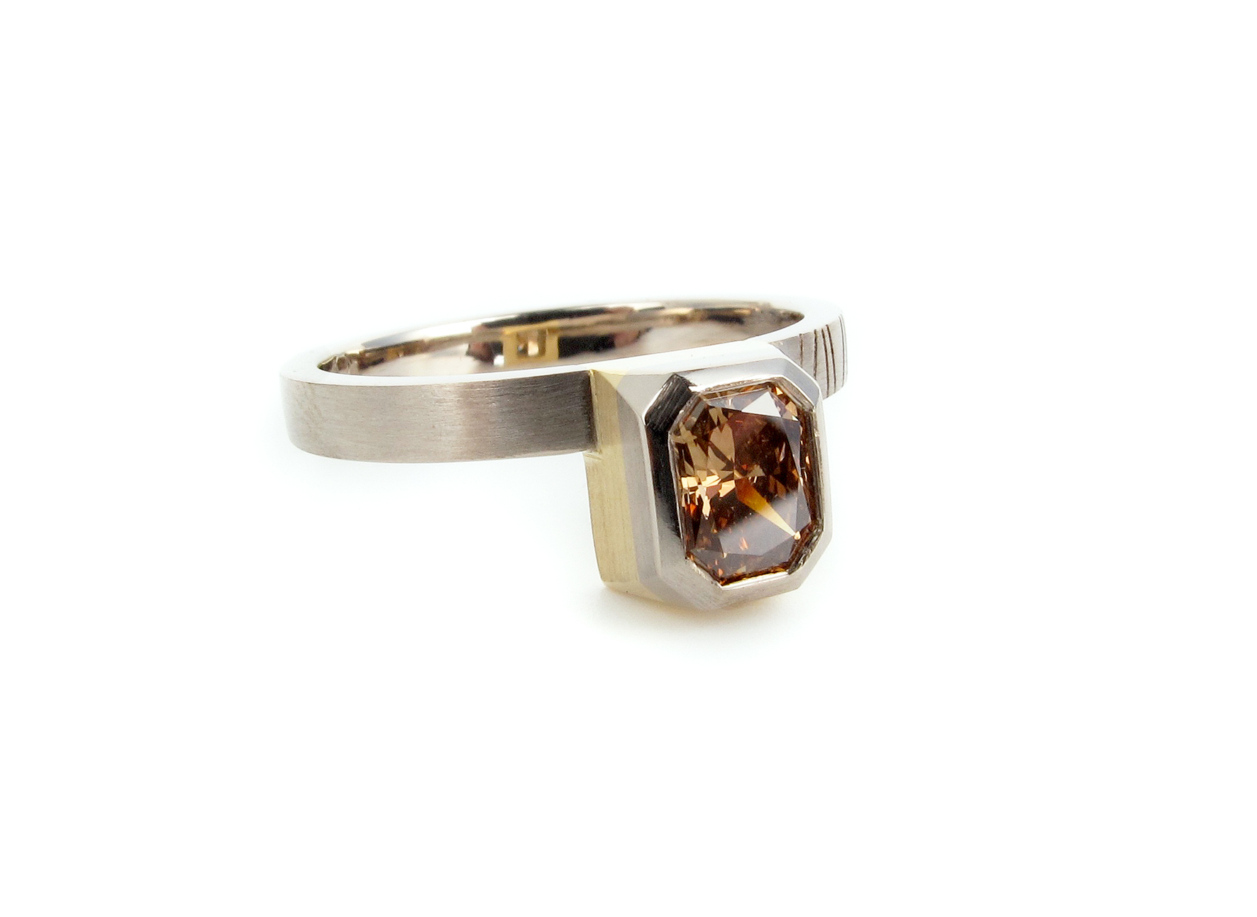 Radiant cut cognac Argyle diamond in 18ct white & yellow gold