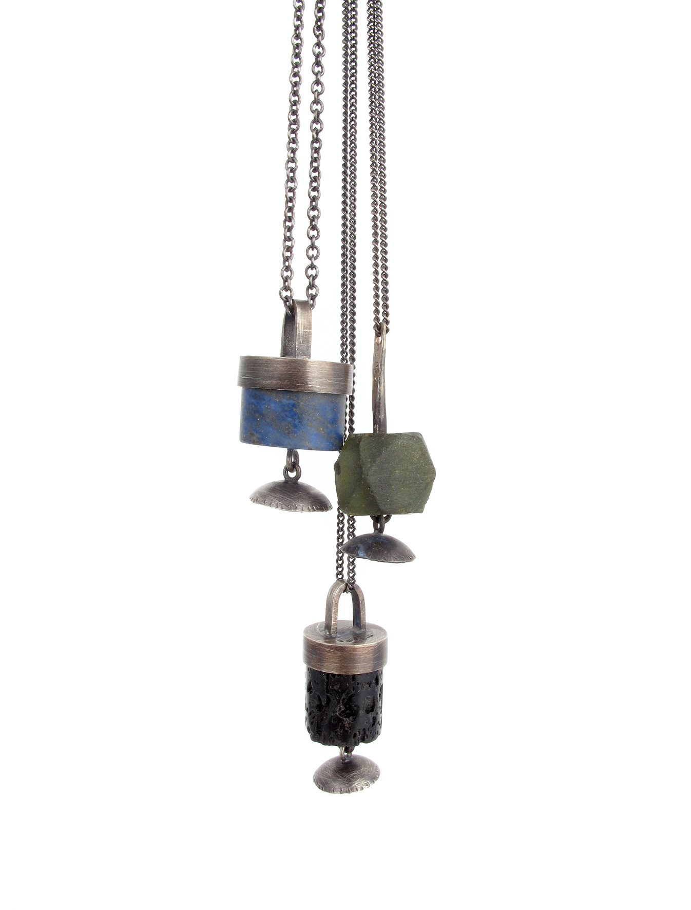 Bell necklaces with semi precious stone & recycled glass