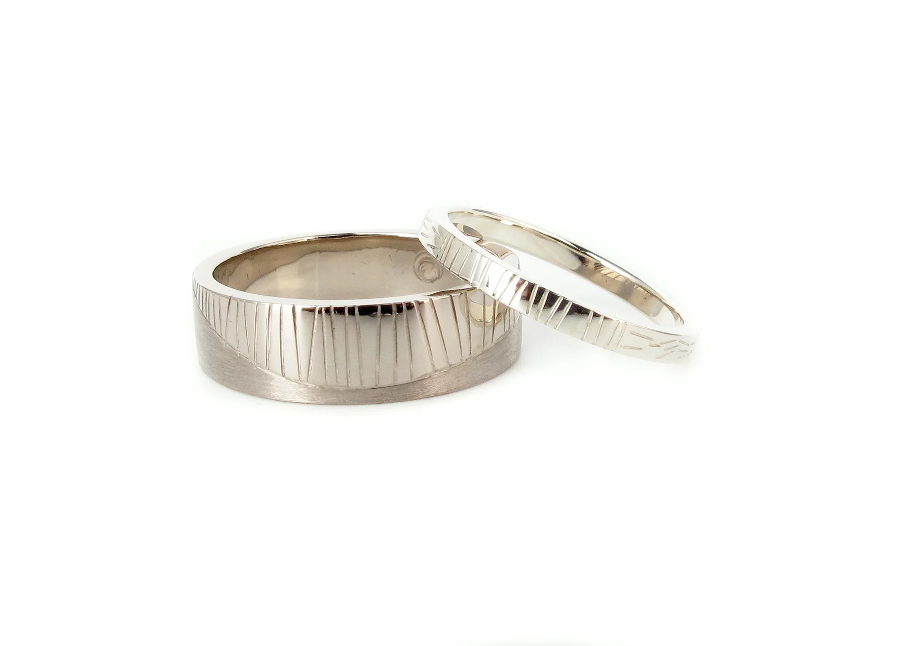 stampe wedding rings, 18ct white gold & 9ct white gold