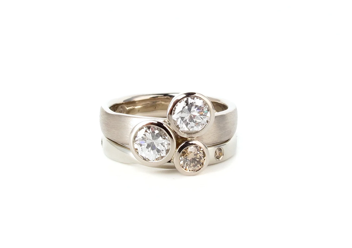 heirloom white diamonds & Argyle champagne diamonds ring set 18ct white gold