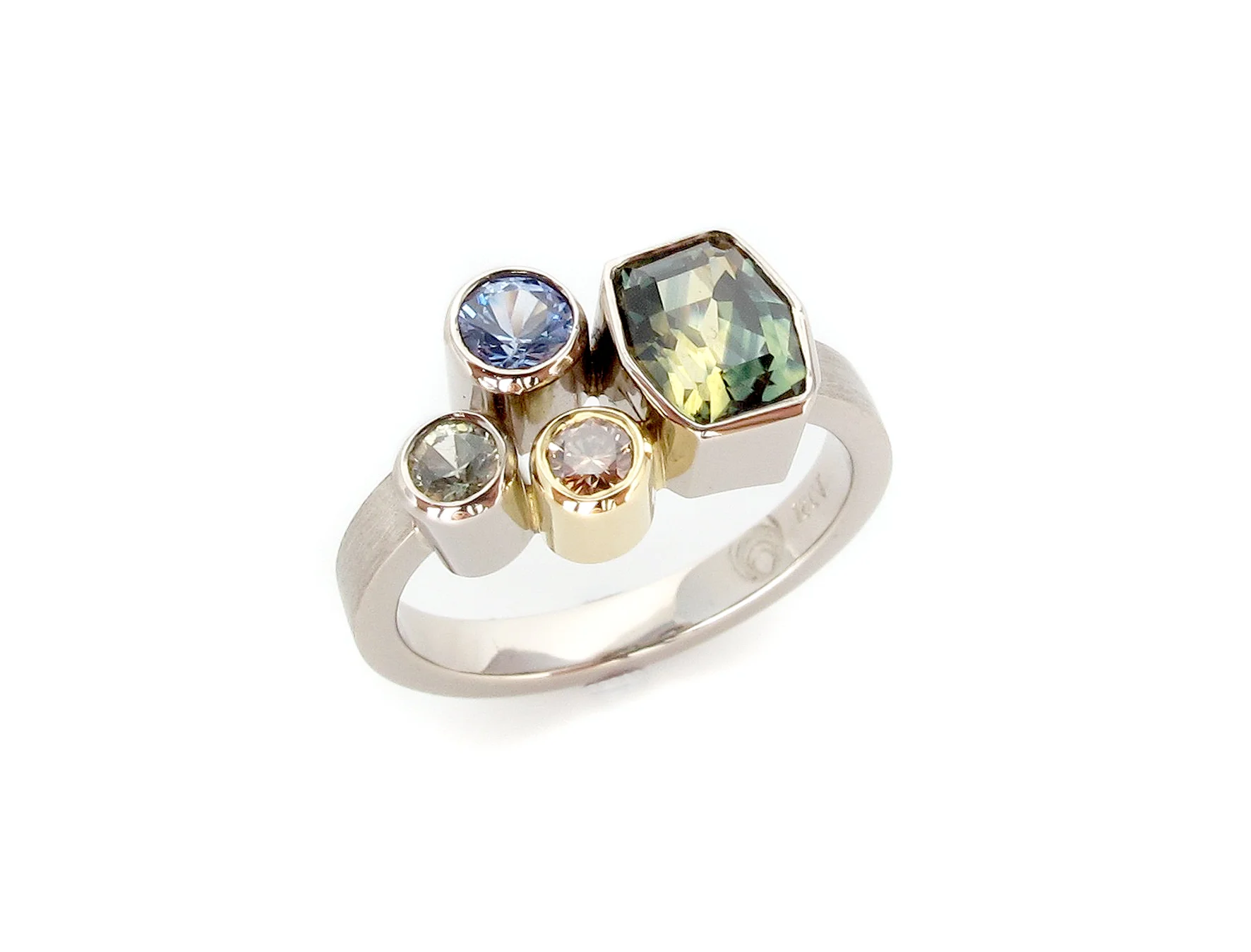 Australian sapphires, Argyle champagne diamond, & Ceylon sapphire cluster ring in 18ct gold