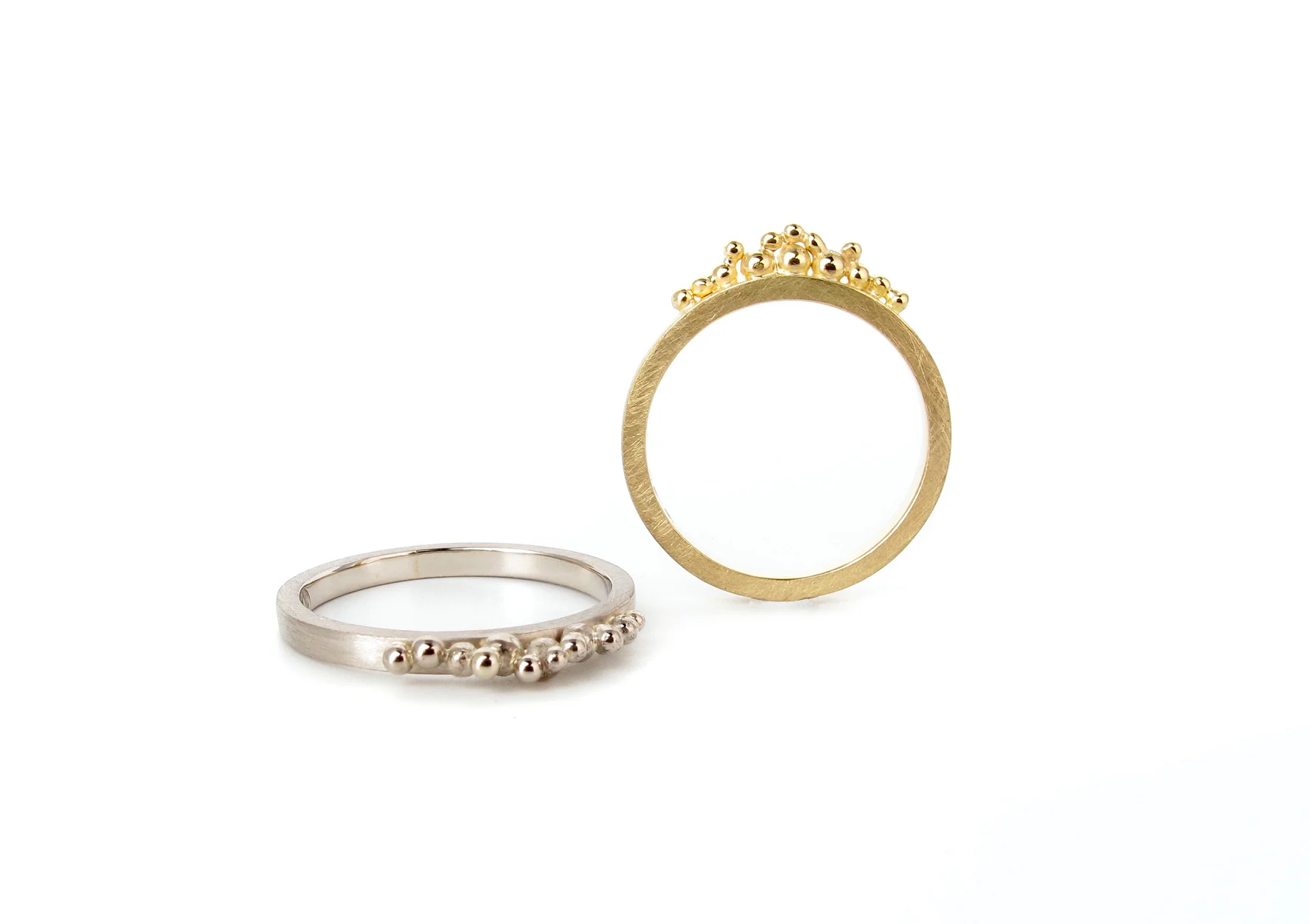 granule rings, 18ct yellow gold & 9ct grey gold