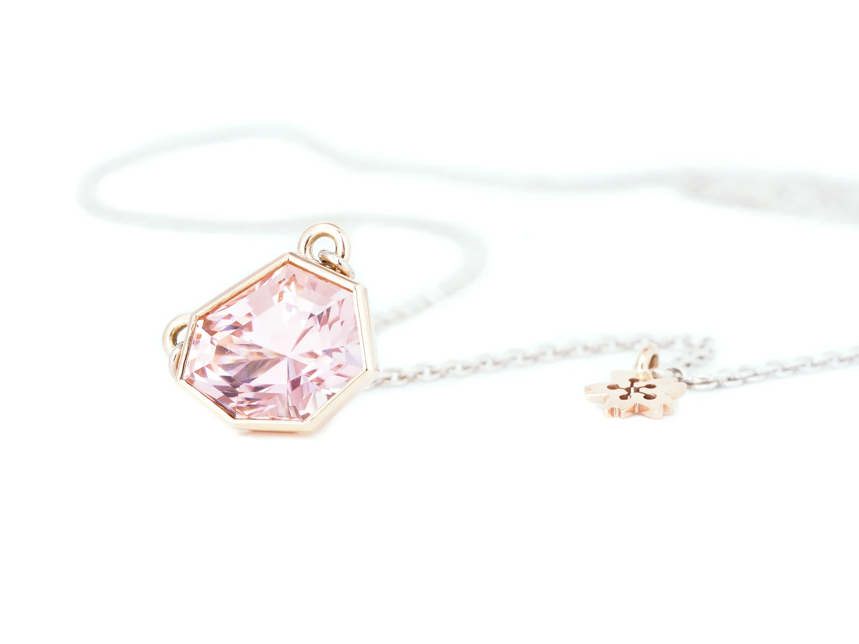 pink tourmaline freeform Sakura necklace, 9ct rose & white gold