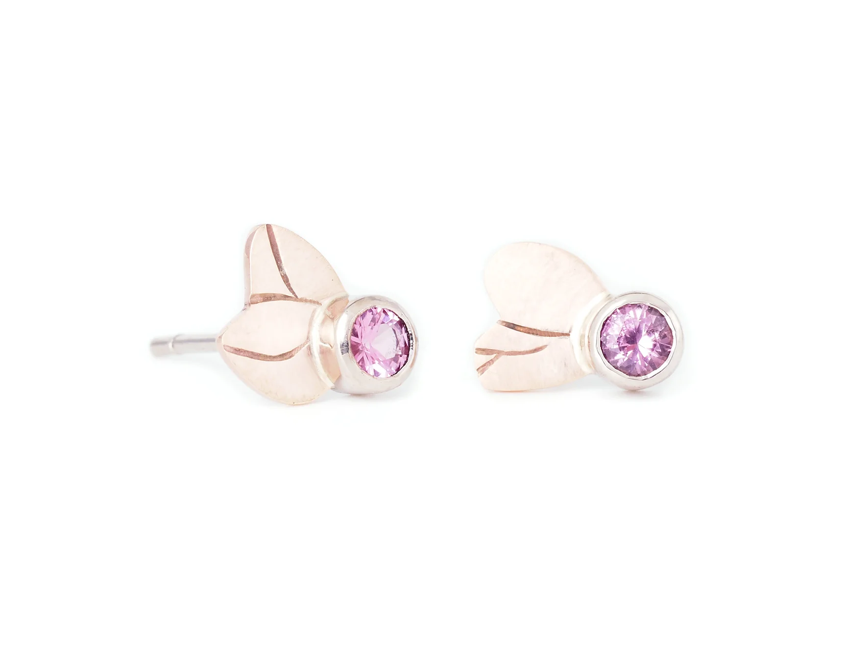 pink tourmaline blossom studs, 9ct rose & white gold